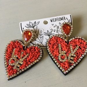 Heart Red Earrings with Rhinestones